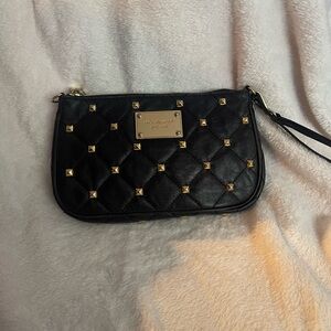 Michael Kors Black Quilted Leather Wristlet with Gold Accents